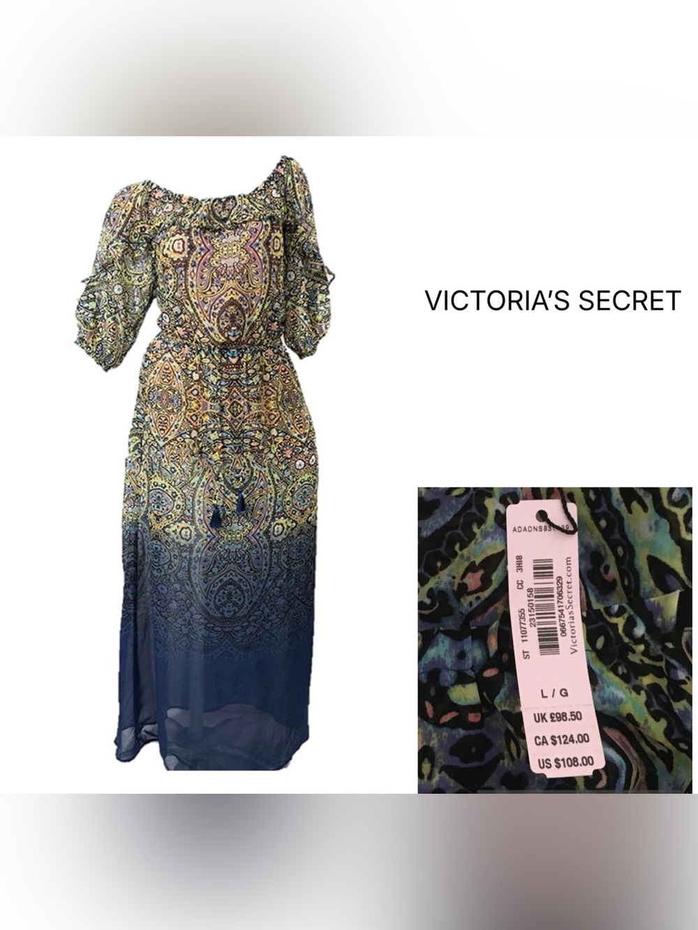 VICTORIA’S SECRET SWIM - M/L - NWT - PAISLEY OMBRE BEACH COVER UP MAXI DRESS